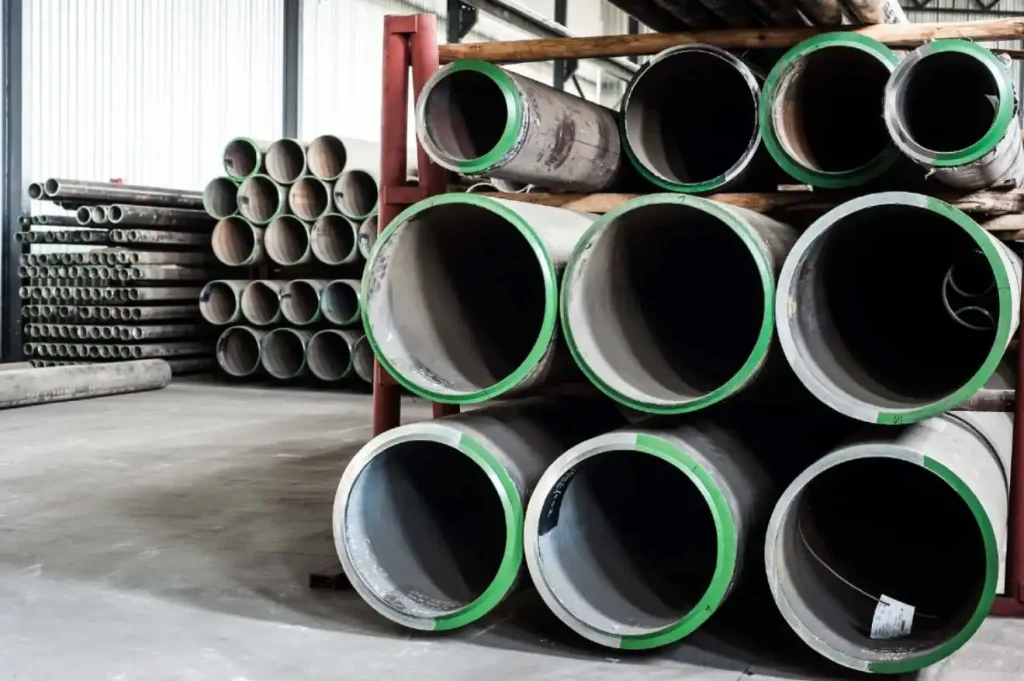Pipechem warehouse racks storing heavy-wall industrial steel line pipes